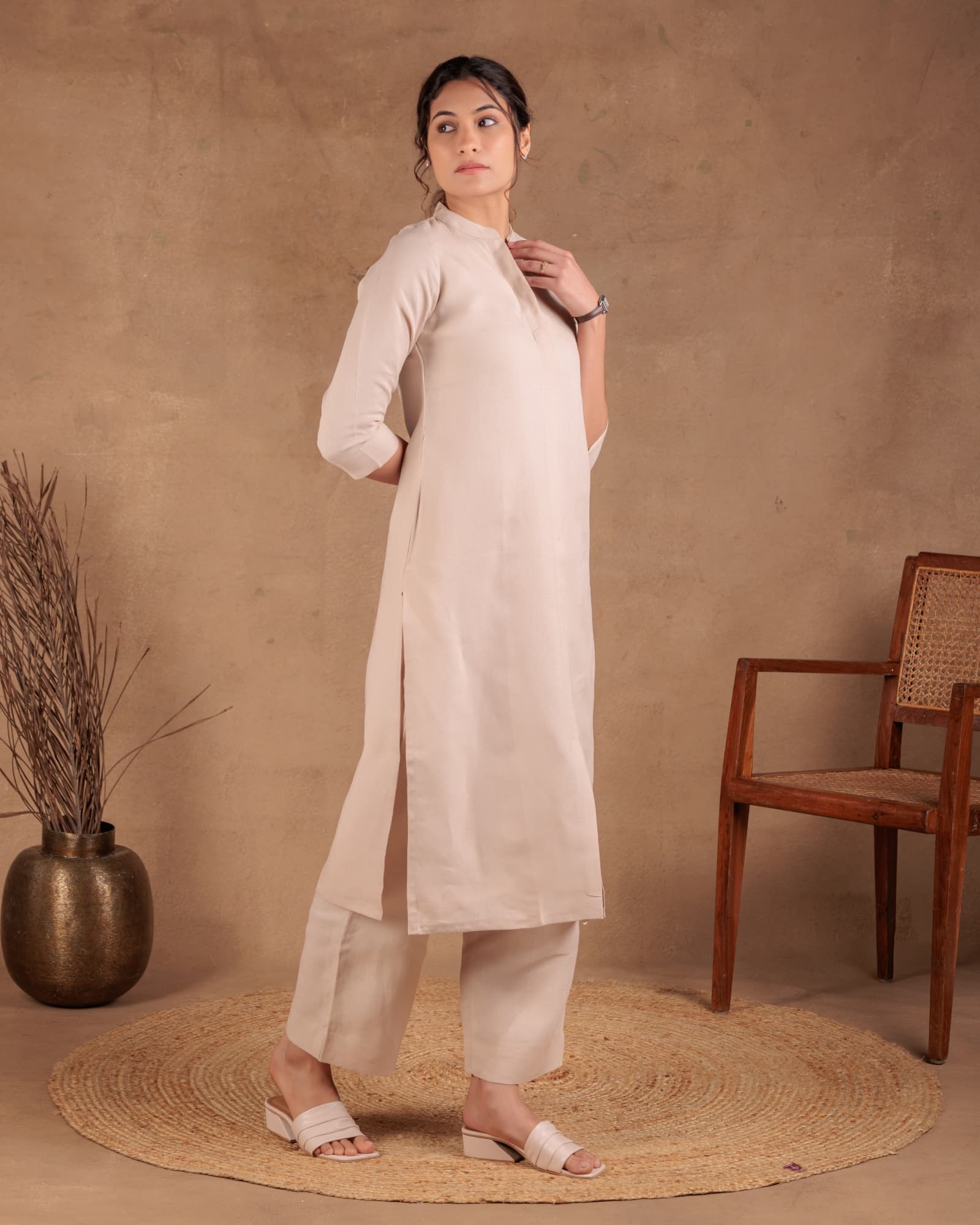 Beige A-Line Kurta view 3