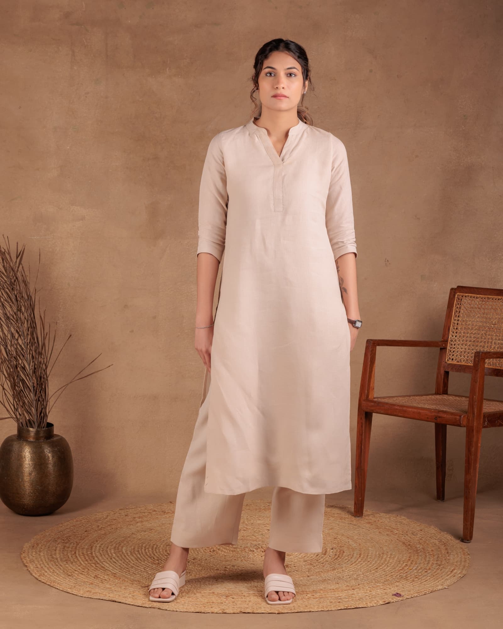 Beige Long Kurta view 1