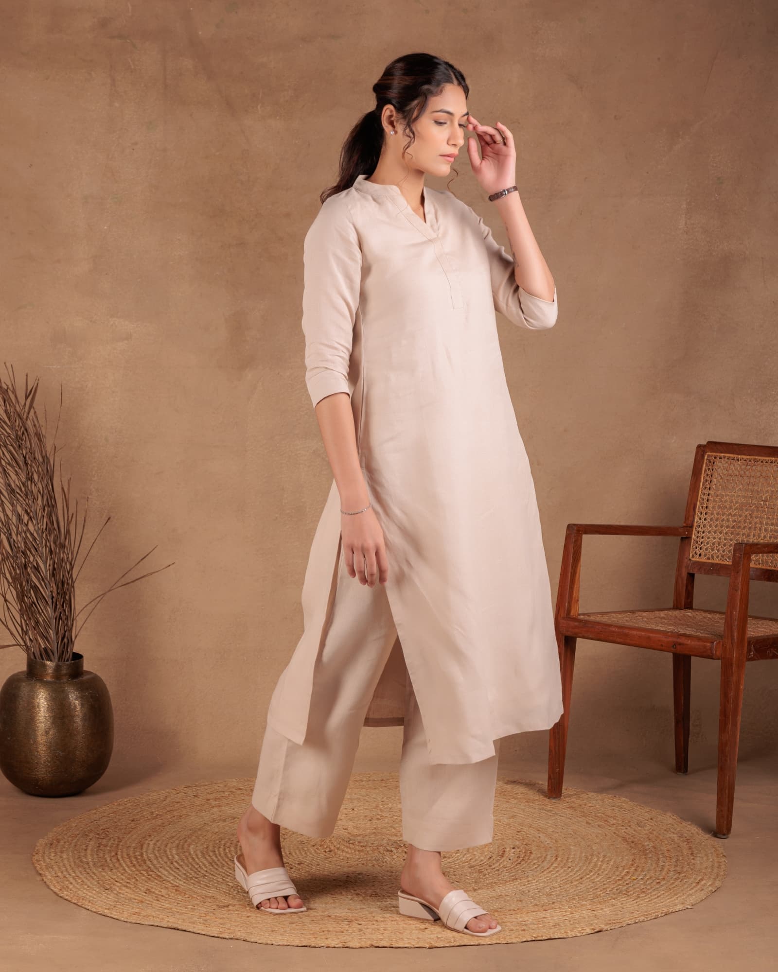 Beige Long Kurta view 3