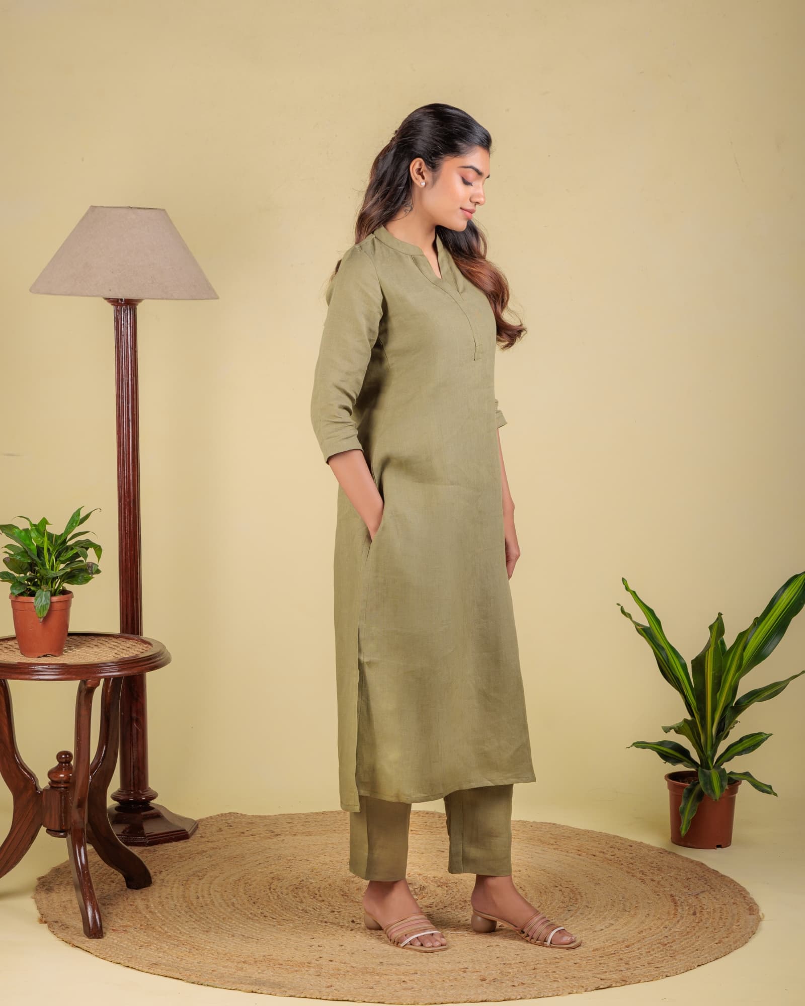 Green Long Kurta view 4