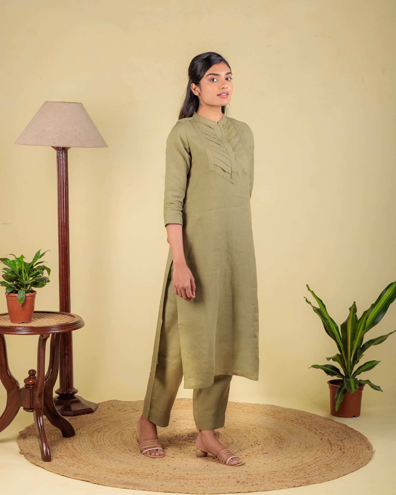 Green Pleated Kurta view 2