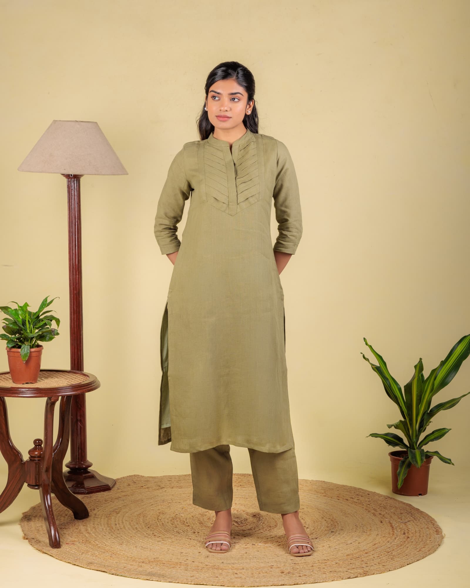 Green Pleated Kurta view 3