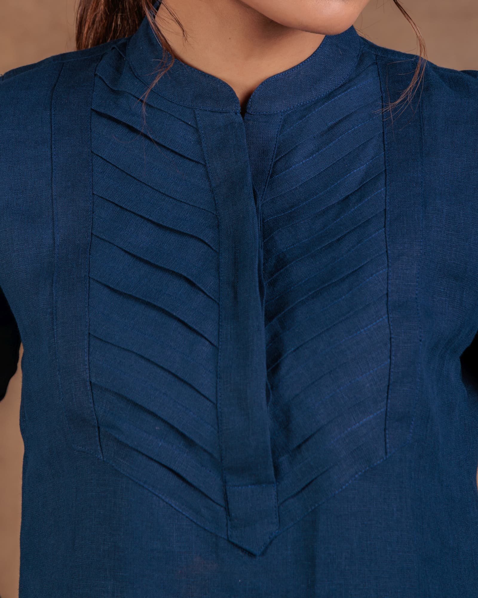 Navy Pleated Kurta view 1