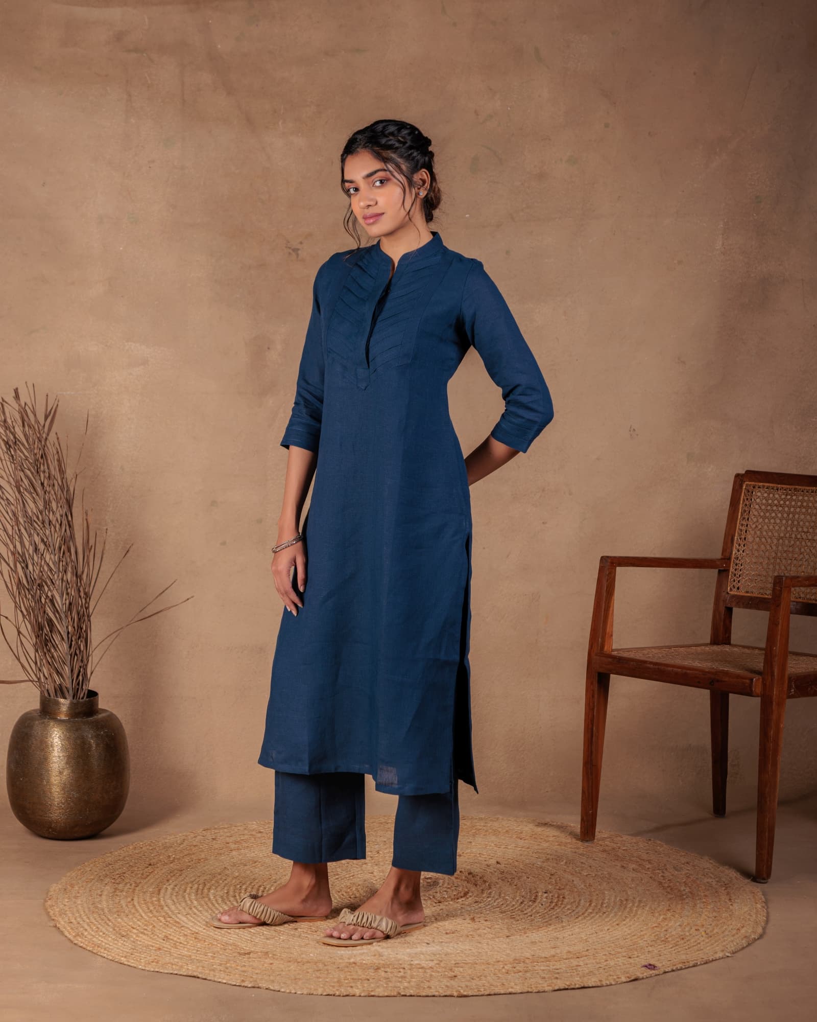 Navy Pleated Kurta view 5