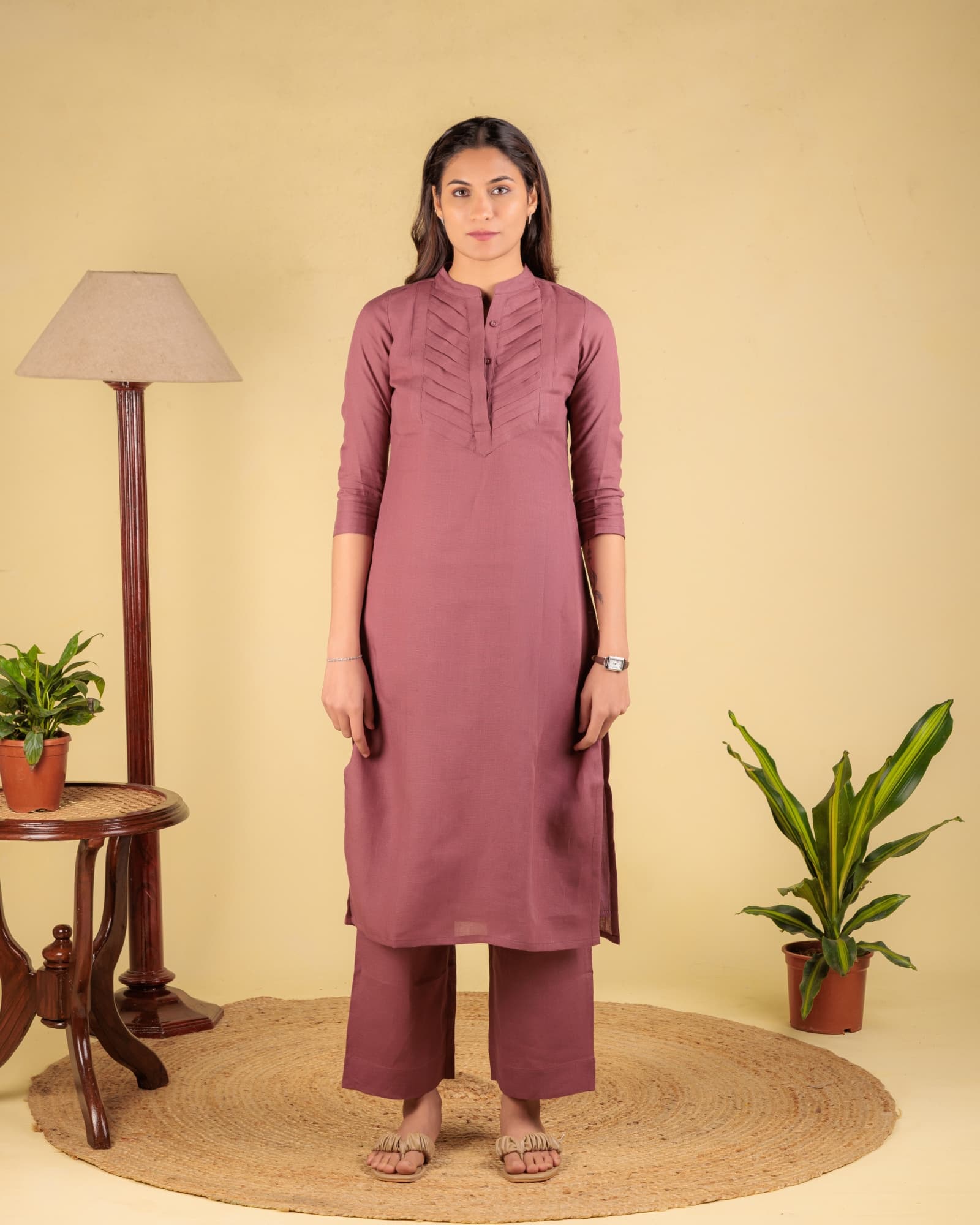 Pink Pleated Kurta view 1
