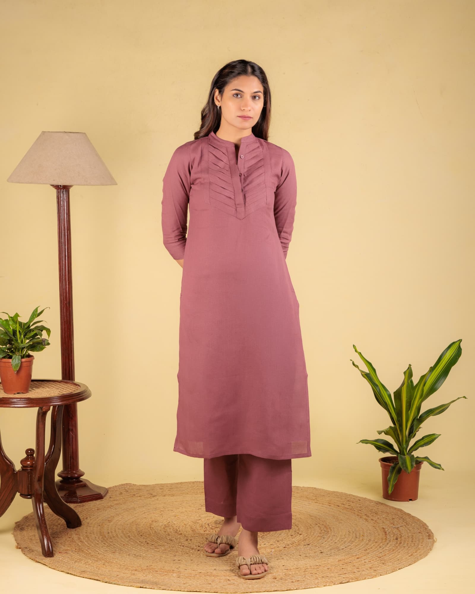 Pink Pleated Kurta view 3